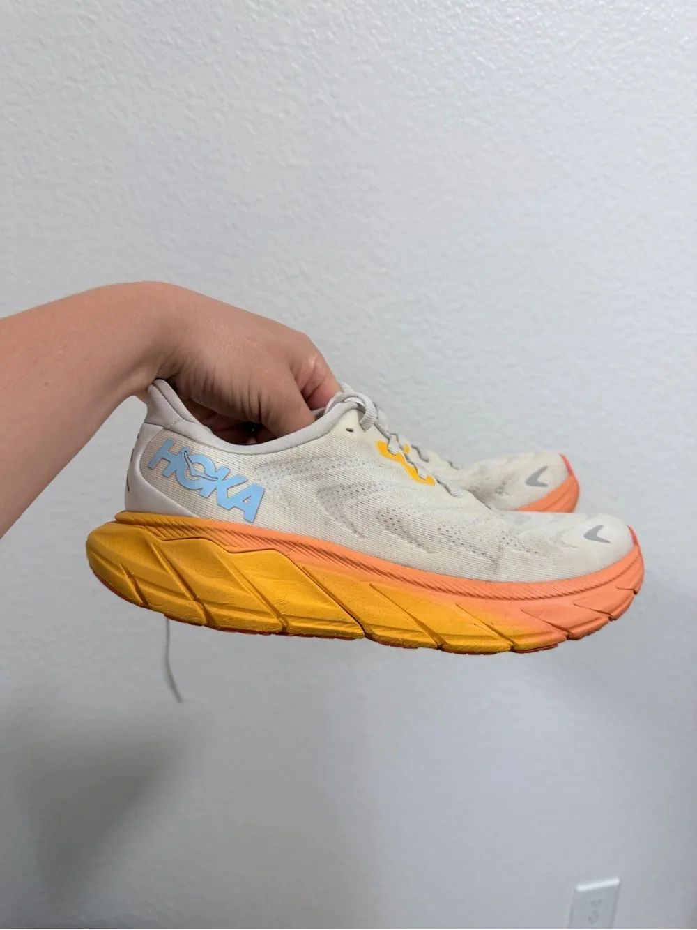 Hoka Men's Running Shoe in Cream, Orange & Yellow
